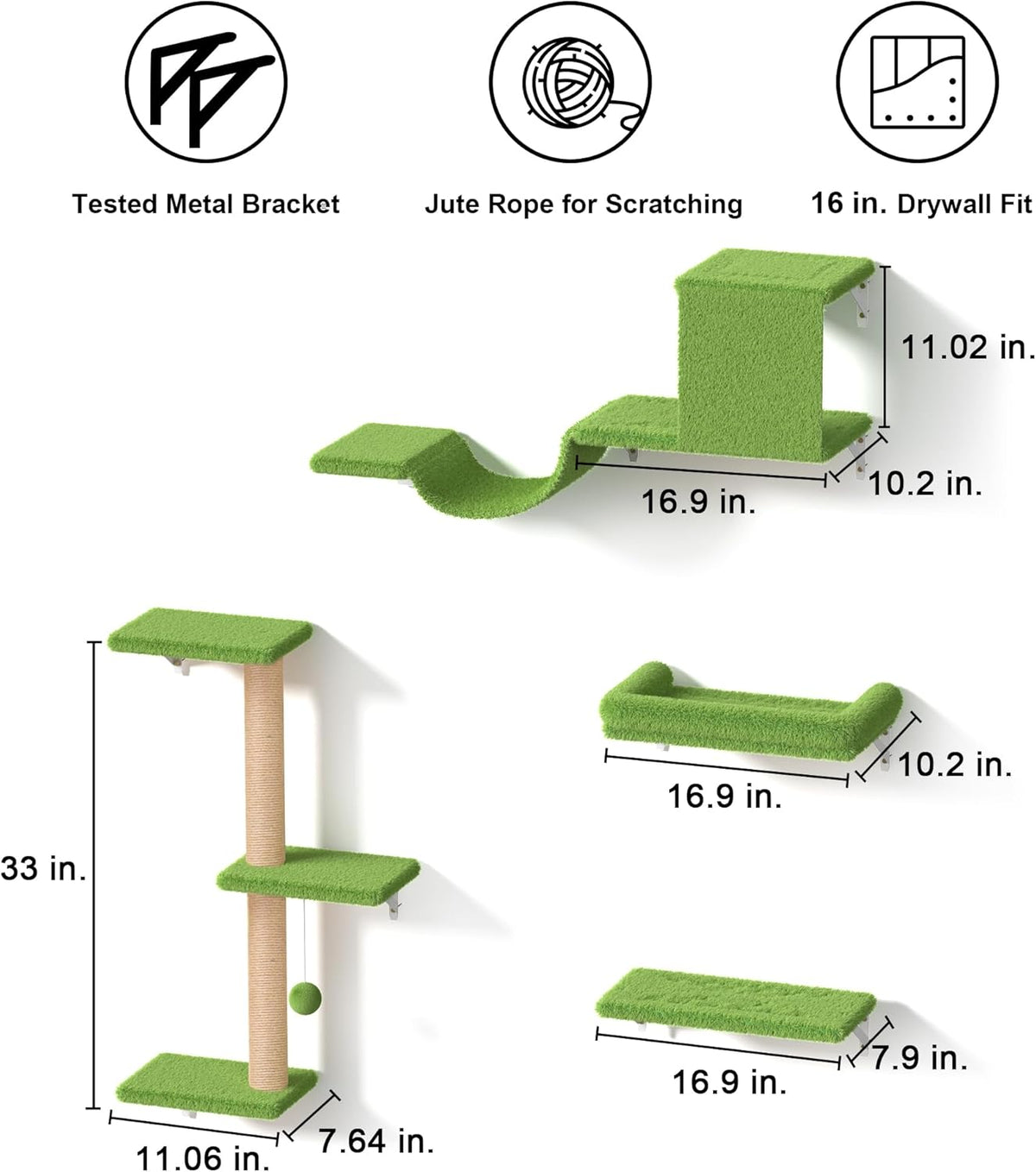 FUKUMARU Cat Wall Shelves, Stable & Safe 4 in 1 Cat Furniture Set, Wooden Climbing Wall with