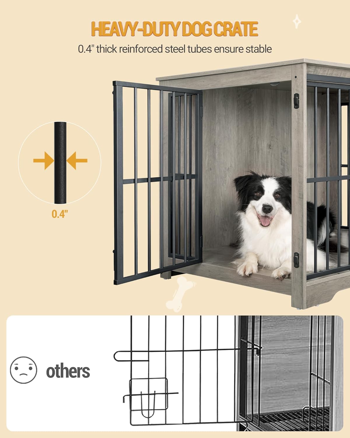XL Large Dog Crate Furniture, 44.1" Indoor Dog Kennel Furniture with Barn Door, Wooden Tall Dog