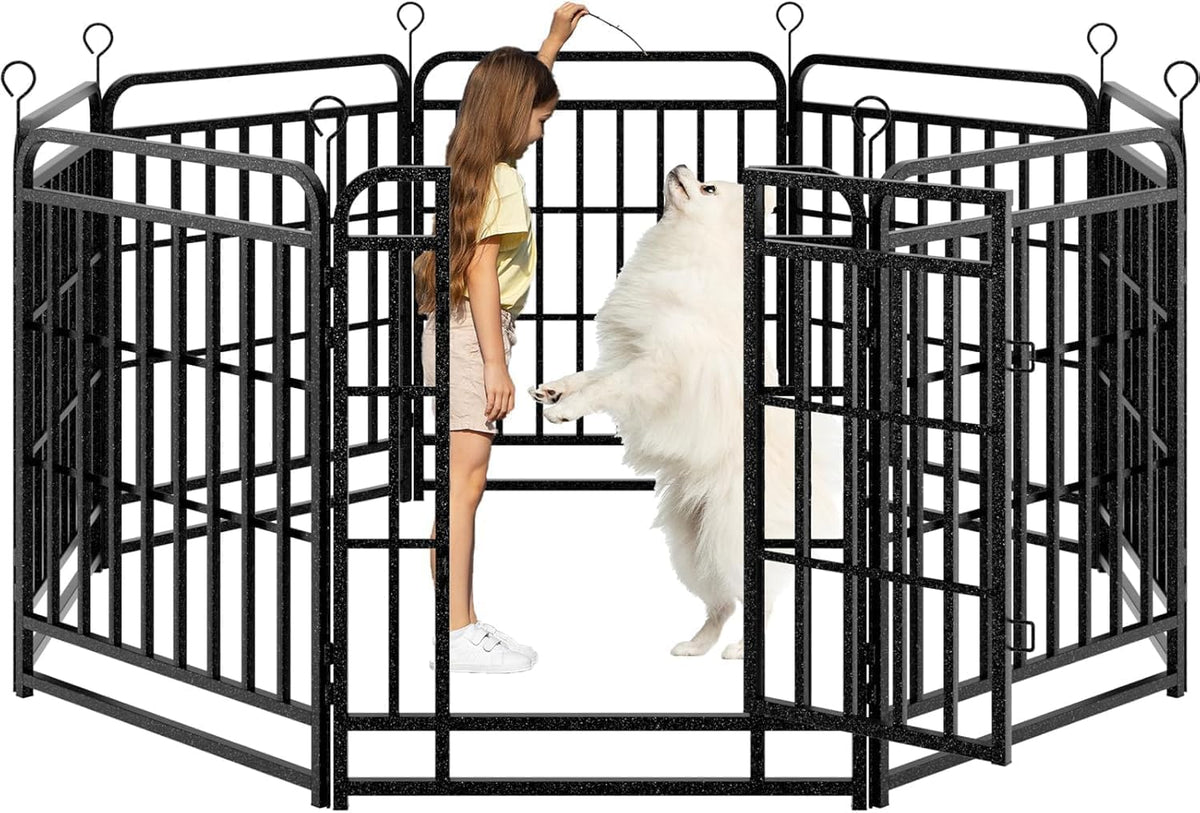 Dog Playpen Outdoor 8 Panels Heavy Duty Dog Fence 32" Height with Thick Pipe Anti-Rust with Doors