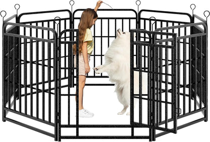 Dog Playpen Outdoor 8 Panels Heavy Duty Dog Fence 32" Height with Thick Pipe Anti-Rust with Doors
