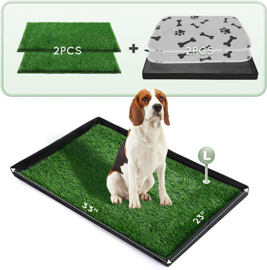 Dog Grass Pad with Foldable Dog Litter Box,Large Liner Base for Balcony，Ultra-Absorbent Artificial