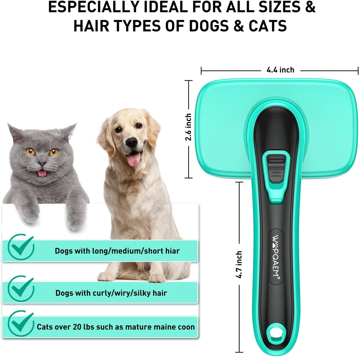 Dogs Self Cleaning Slicker Brush for Shedding & Grooming Short Long Haired Pets, Removes Loose Fur