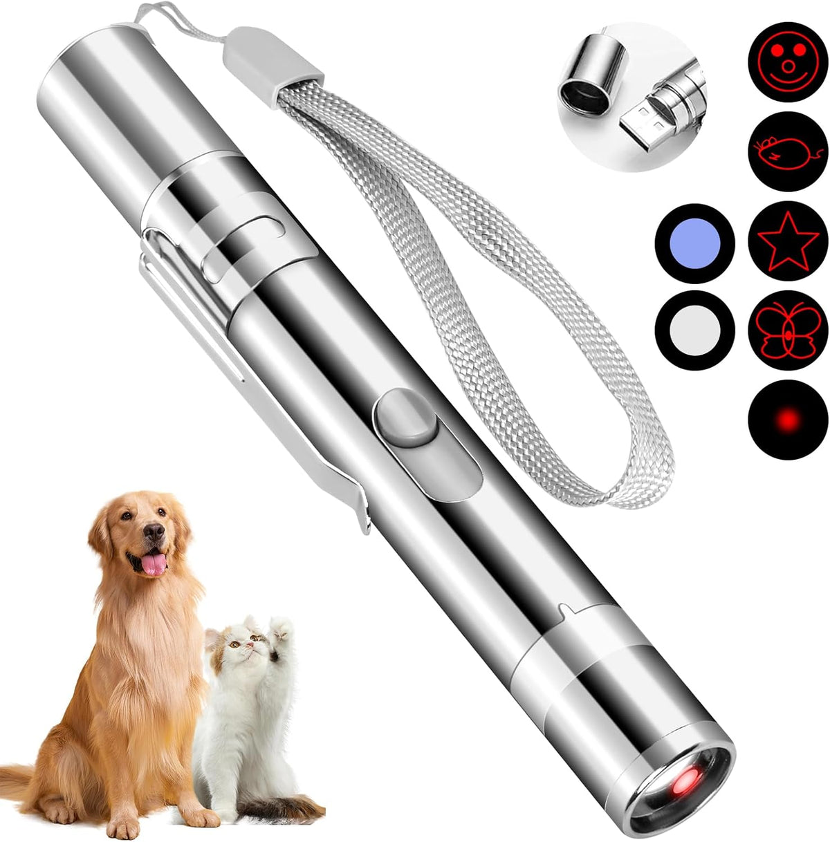 Cat Toy Pointer for Indoor Cats, USB Rechargeable Kitten Toys with 7 Adjustable Patterns