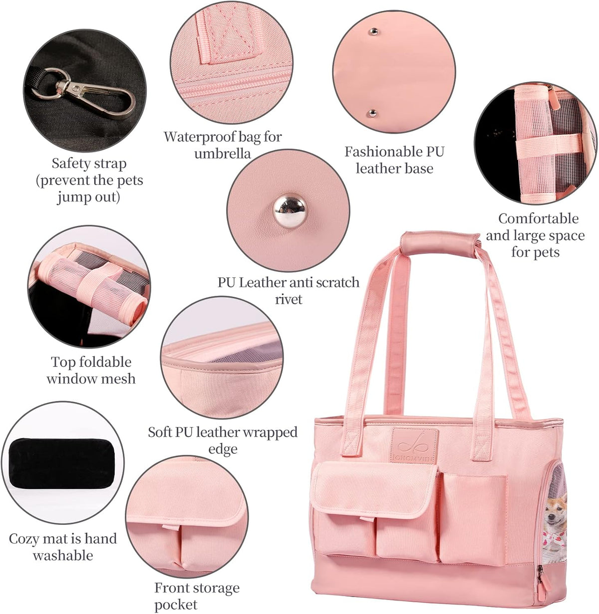 Dog Carrier, Cat Carrier, Pet Carrier, Foldable Waterproof Premium PU Leather Oxford Cloth Dog