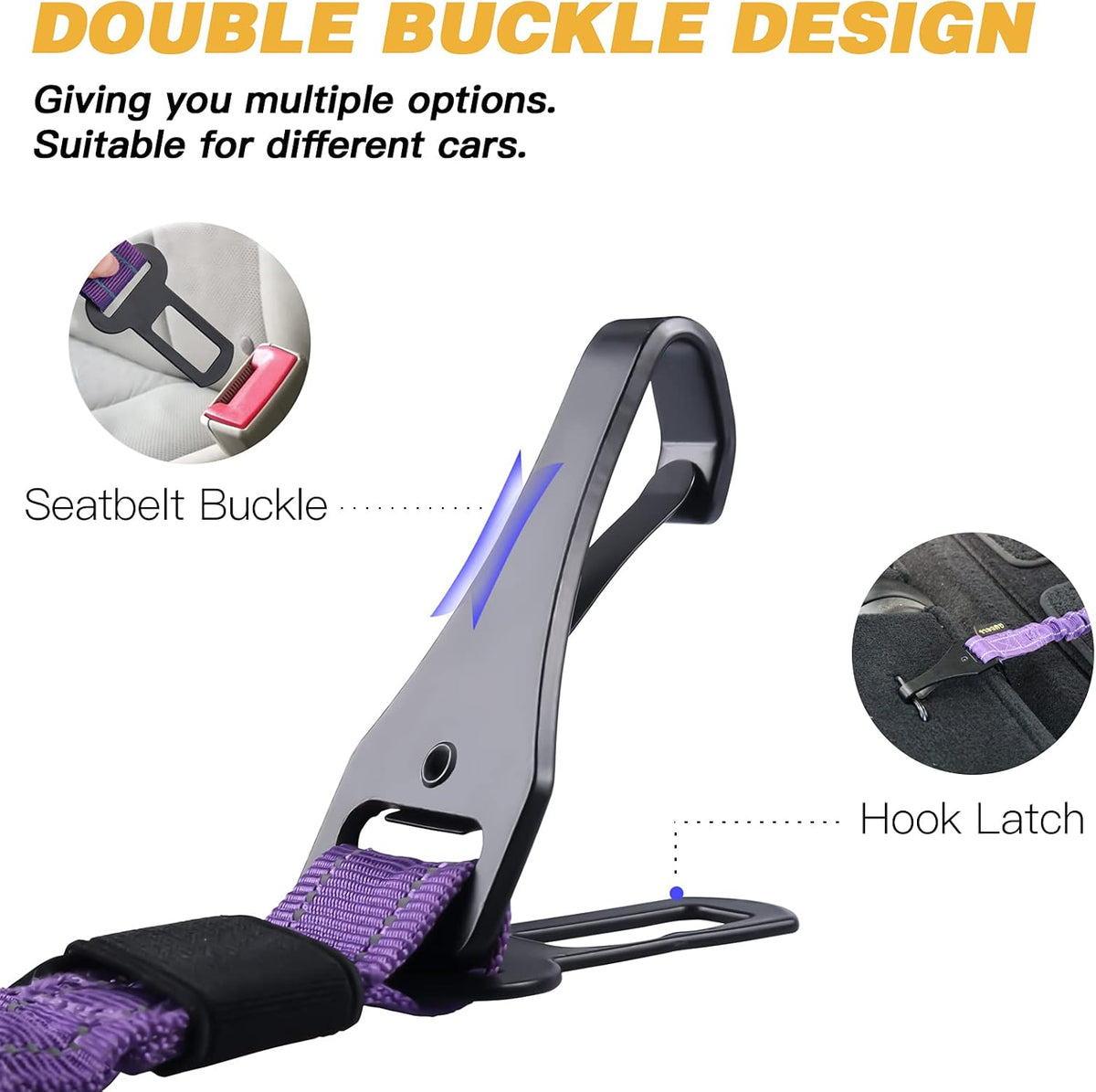 AUBELL Dog Seat Belt for Car,2 Pack Set 3-in-1 Adjustable Reflective Bungee Heavy Duty Dog Car