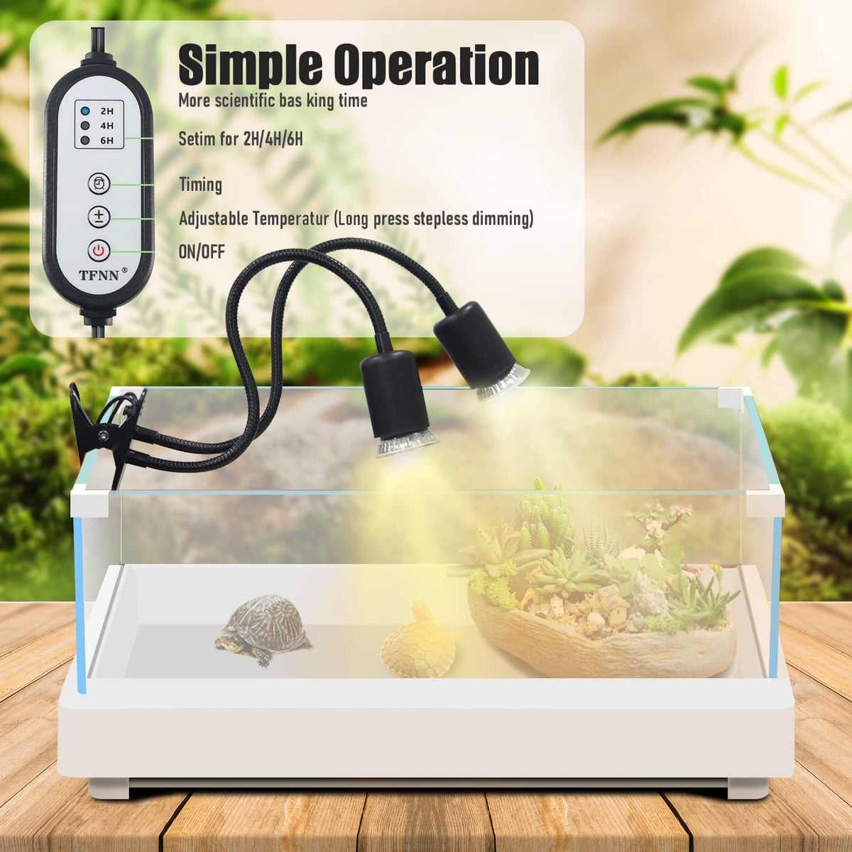 Reptile Heat Lamp, Double-Head Heat Lamp with Clamp, UVA UVB Reptile Light with Intelligent Cycle