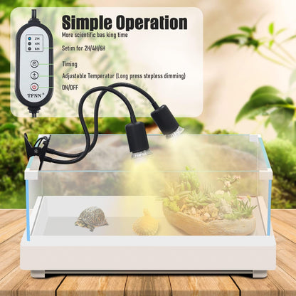 Reptile Heat Lamp, Double-Head Heat Lamp with Clamp, UVA UVB Reptile Light with Intelligent Cycle