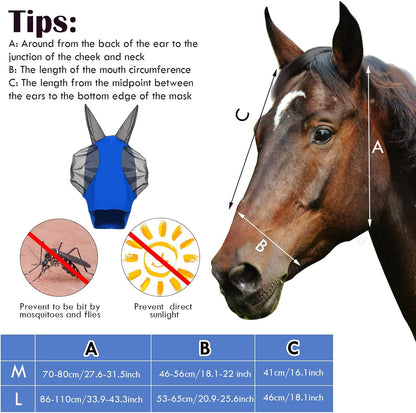 Frienda 4 Pcs Horse Fly Masks with Ears Head Fly Masks for Horses Smooth Elastic UV Protection
