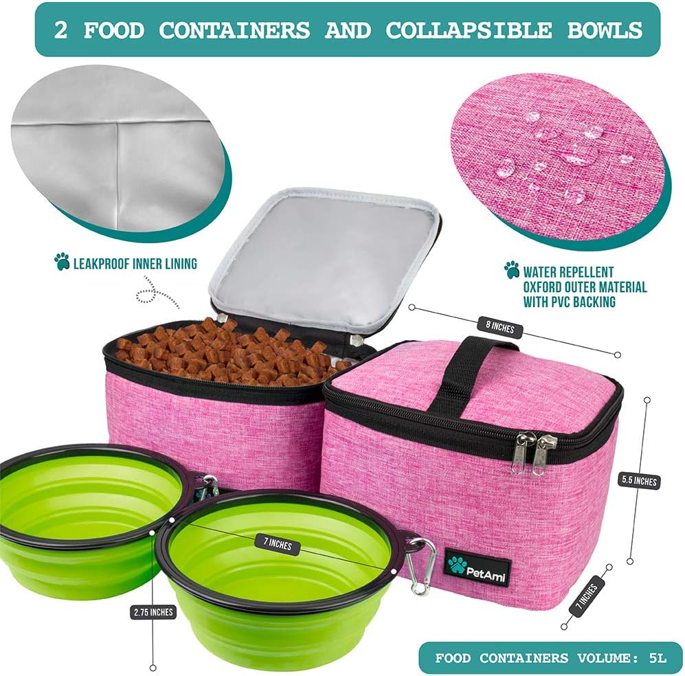PetAmi Dog Travel Bag - Travel Pet Organizer with Food Container and Bowls, Perfect for Weekend