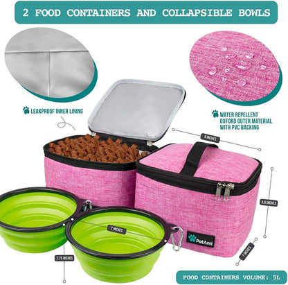 PetAmi Dog Travel Bag - Travel Pet Organizer with Food Container and Bowls, Perfect for Weekend