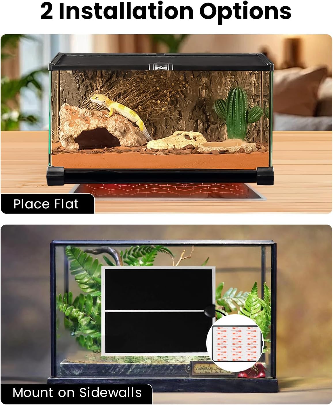 MQ Reptile Terrarium Heat Pad with LCD Digital Aquarium Thermometer, 5.5 x 6in Power Adjustment