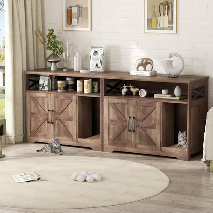 Cat Litter Box Enclosure, Hidden Litter Box Furniture with Scratch Pad, Farmhouse Indoor Cat House
