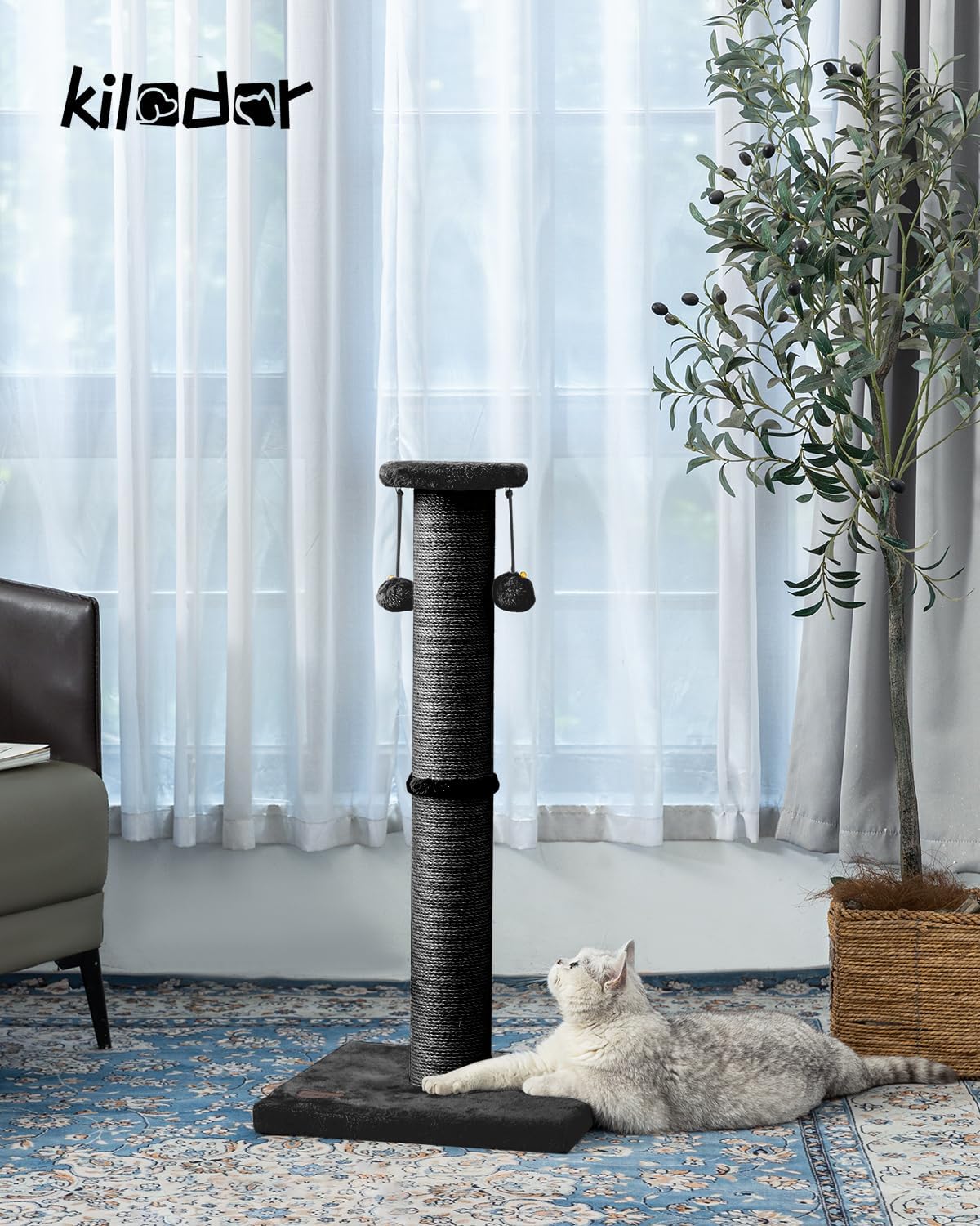 Kilodor 34Inch Tall Cat Scratching Post,4.3Inch Diameter Large Sisal Cat Scratch Post with Ball