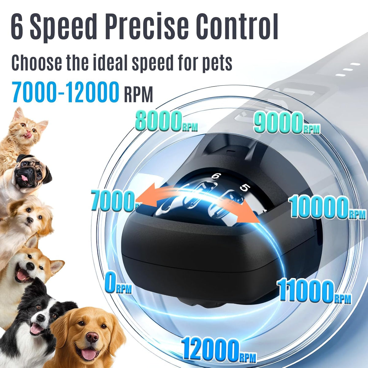 Casfuy New 6-Speed Dog Nail Grinder - 50% More Power Dog Nail Trimmers with 2 LED Lights Quiet 7h