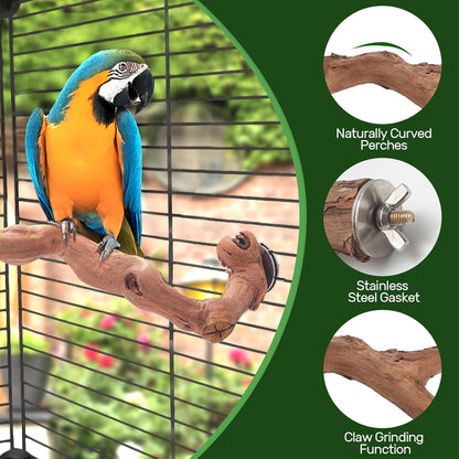 6-Piece Premium Bird Perch Stand with Natural Grape Wood Branch, Paw Grinding Fork, Chewing Stick