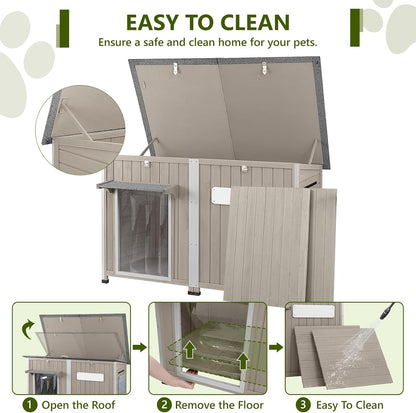 Large Dog House Outdoor XL Wooden Dog House with Weatherproof Asphalt Roof, Chew-Resistant Frame
