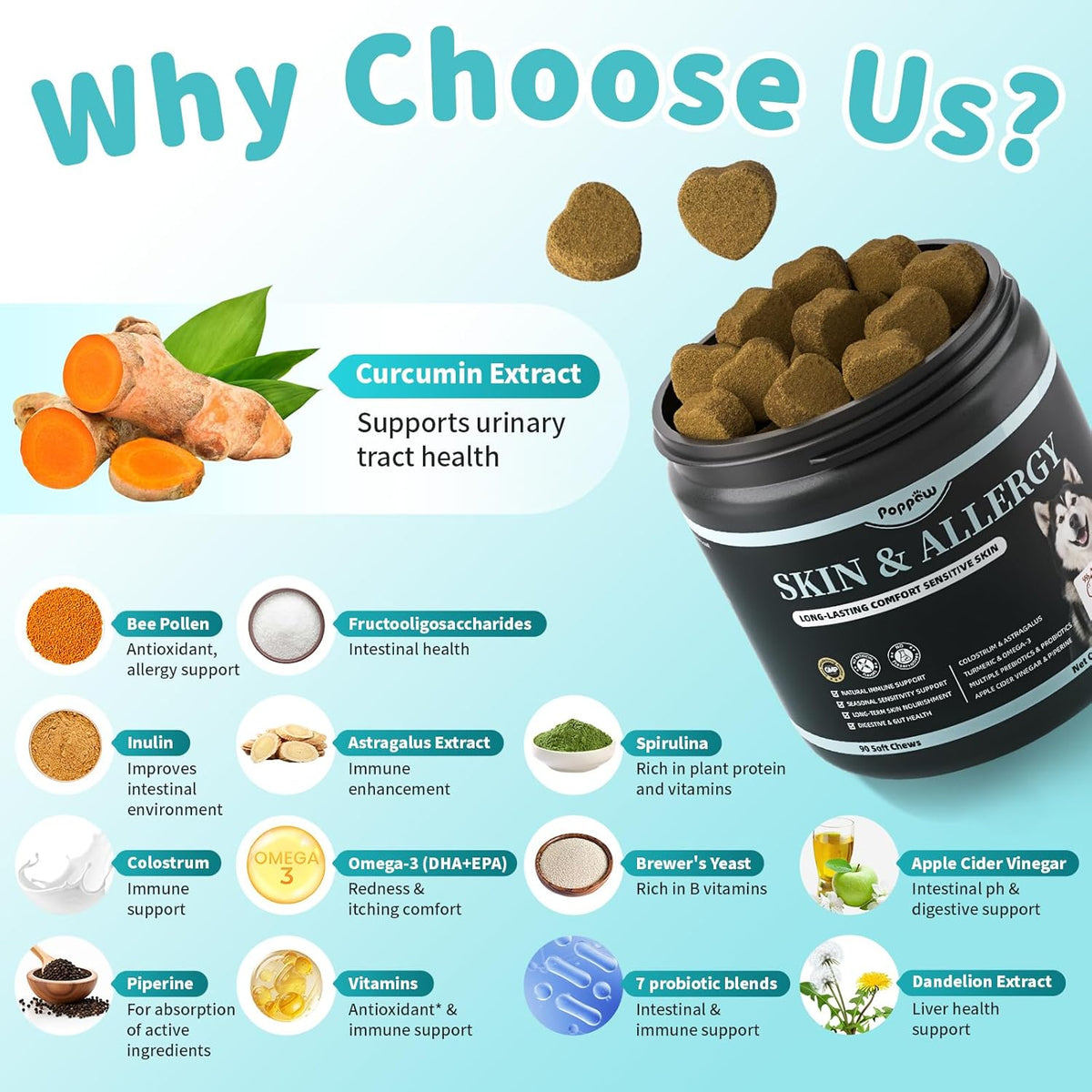 Dog Skin & Allergy Chews - Dog Probiotics for Sensitive Skin Health Support - Allergy Relief