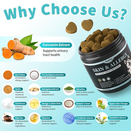 Dog Skin & Allergy Chews - Dog Probiotics for Sensitive Skin Health Support - Allergy Relief