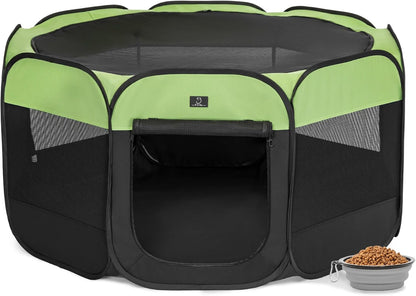 A4Pet Portable Pet Playpen, 49” Pop Up Dog Playpen with Bowl, Suitable for Puppies, Kittens, and