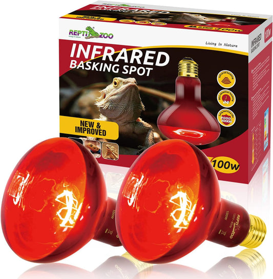 REPTI ZOO 2 Pack Infrared Heat Lamp, 100W Reptile Heat Emitter Infrared Basking Spot Light, Red