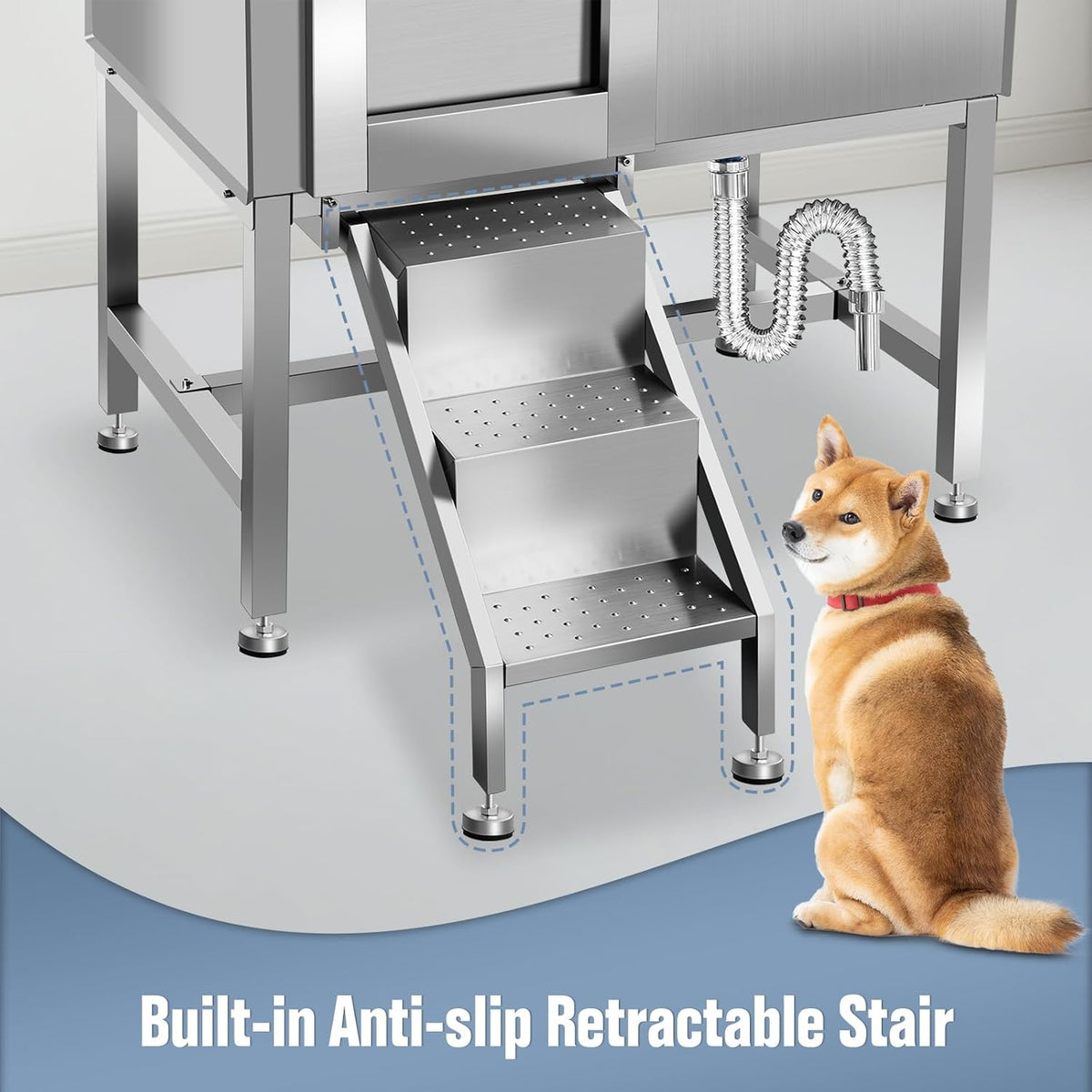 38" Dog Bathing Station, Professional Dog Washing Station Stainless Steel Dog Grooming Tub for