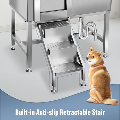 38" Dog Bathing Station, Professional Dog Washing Station Stainless Steel Dog Grooming Tub for