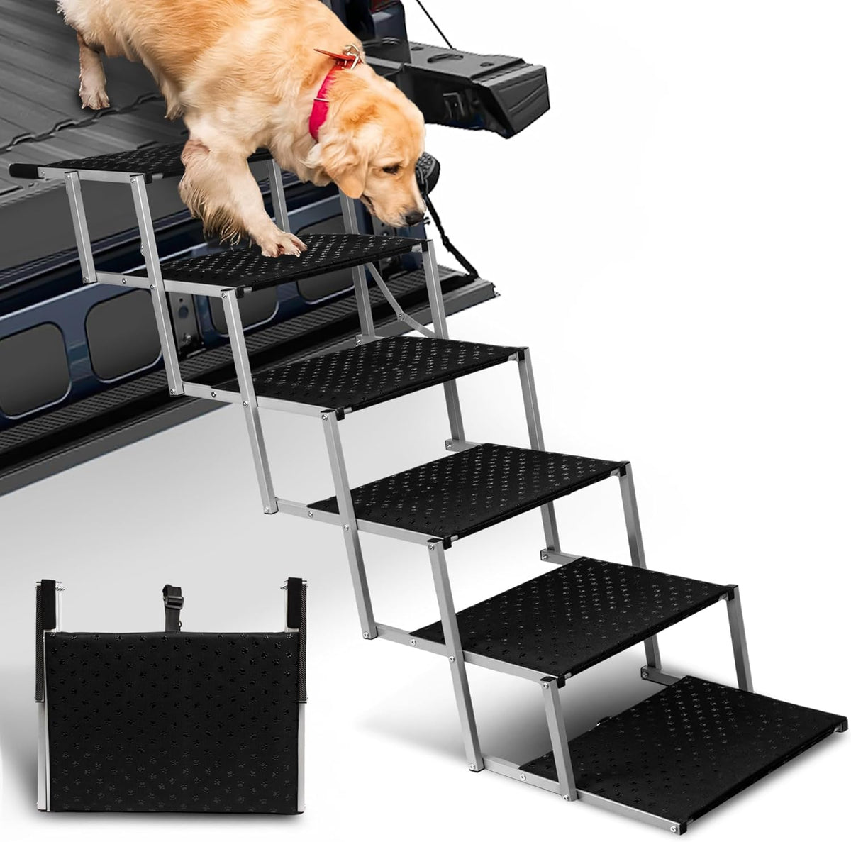 Niubya Dog Ramps for Cars, Portable Folding Dog Stairs for Cars, SUV, Trucks, Lightweight Pet Ramp