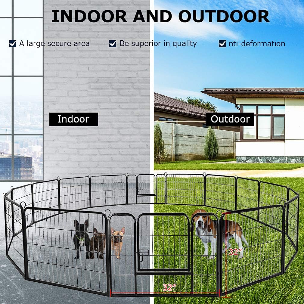 BestPet Dog Playpen Indoor 32 inch 16 Panels Metal Dog Pen Pet Dog Fence Outdoor Exercise Pen with