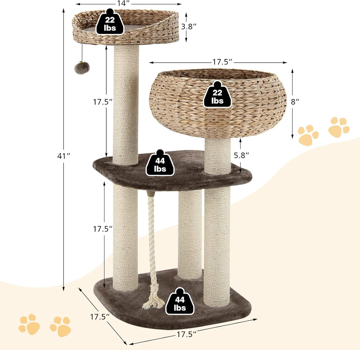 Tangkula Modern Cat Tree for Indoor Cats, Small/Tall Cat Tower with Natural Sisal Scratching Post