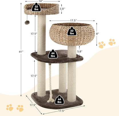 Tangkula Modern Cat Tree for Indoor Cats, Small/Tall Cat Tower with Natural Sisal Scratching Post