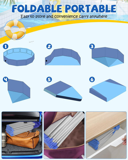 Portable Dog Pool PVC Pet Swimming Pool Bathtub Collapsible Dog Pool, Hard Plastic Pool for Pets to