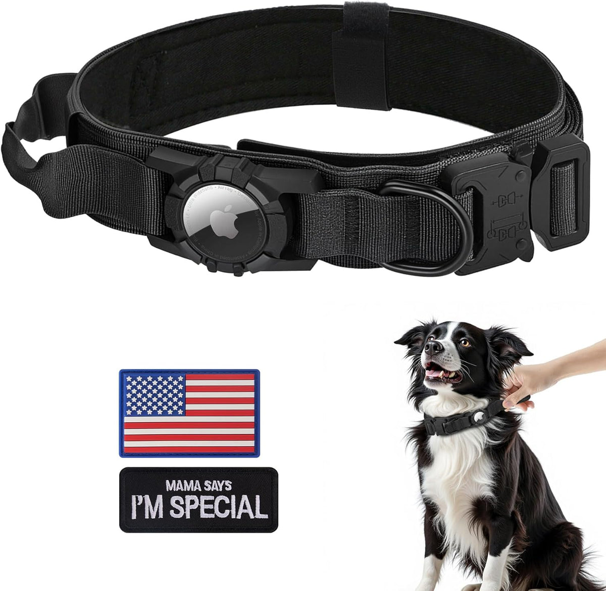 Tactical AirTag Dog Collar - Heavy Duty, Adjustable GPS Collar Compatible with Apple AirTag, with
