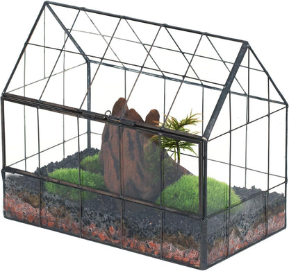 NCYP Geometric Glass Terrarium with Front Opening Door, House Shape Closed Micro Landscape Planter