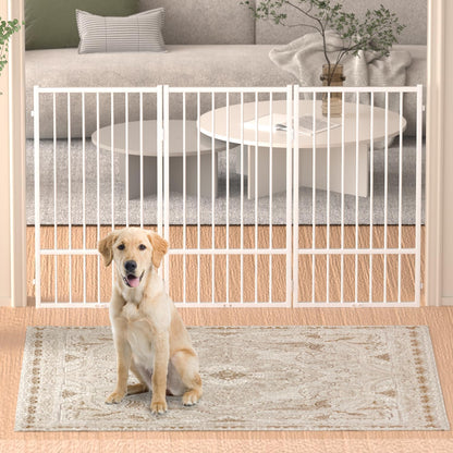 Full Metal Freestanding Dog Gate with Door, 36''Height Foldable Pet Dog Fence for Indoor & Outdoor