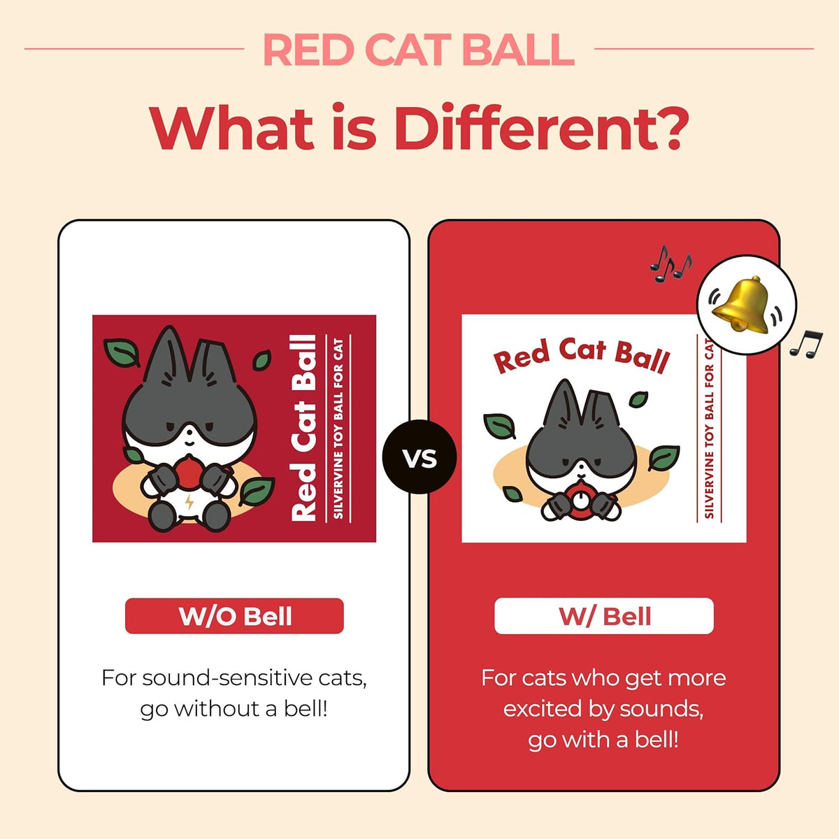 JAYU PET Red Cat Ball [W/Bell Version] - Handmade Silvervine Cat Toy with Catnip, Interactive