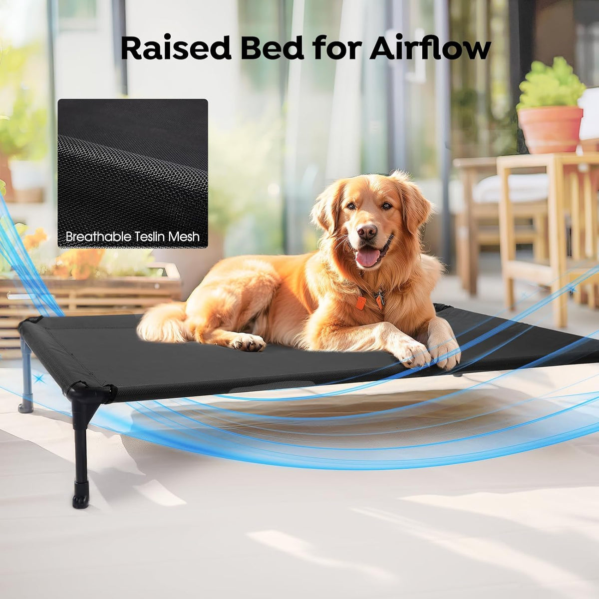Veehoo Cooling Elevated Dog Bed Add Removable Waterproof Bolster Cushion Mat, Raised Pet Cot with