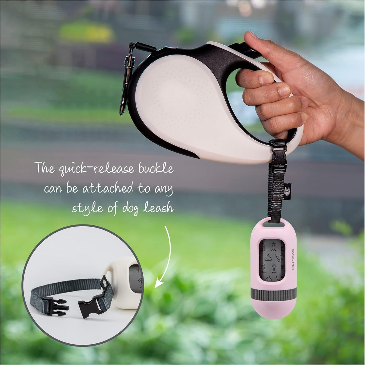 SVD.PET Dog Poop Bag Dispenser, Retractable Waste Bag Fits Any Dog Leash, Built-in Waste Bags, Poop
