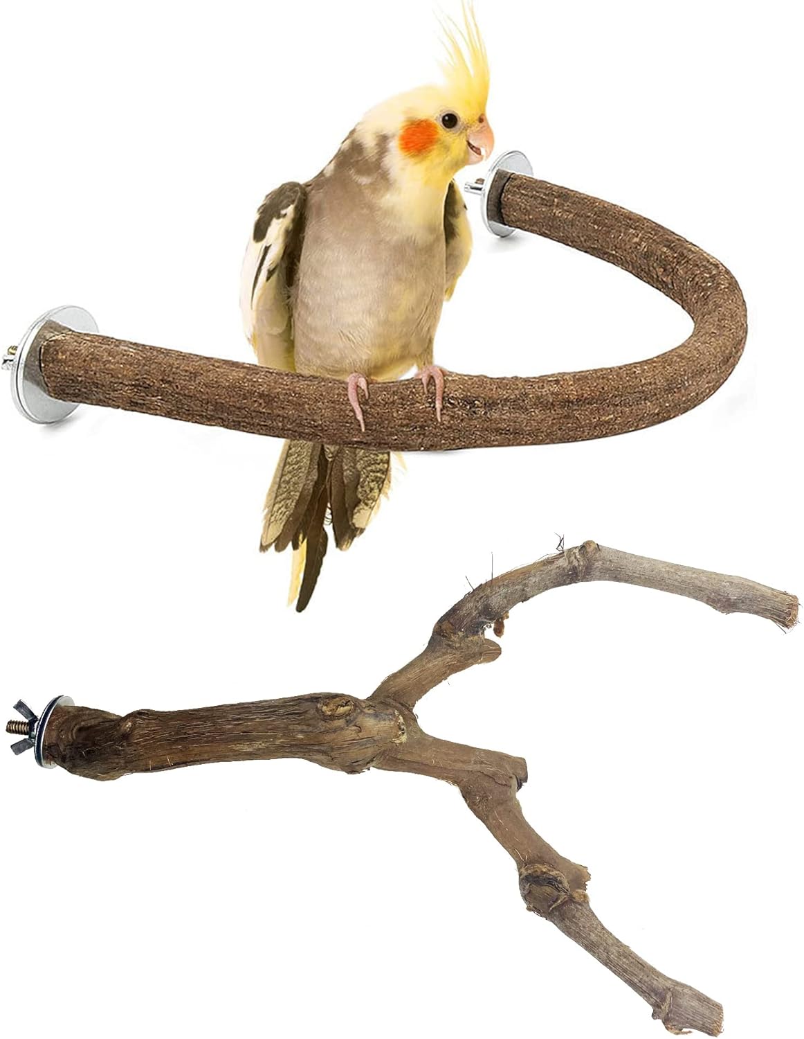 Allazone Bird Natural Wood Stand Perch Swing U Shape Natural Parrot Perch Bird Stand Pole for
