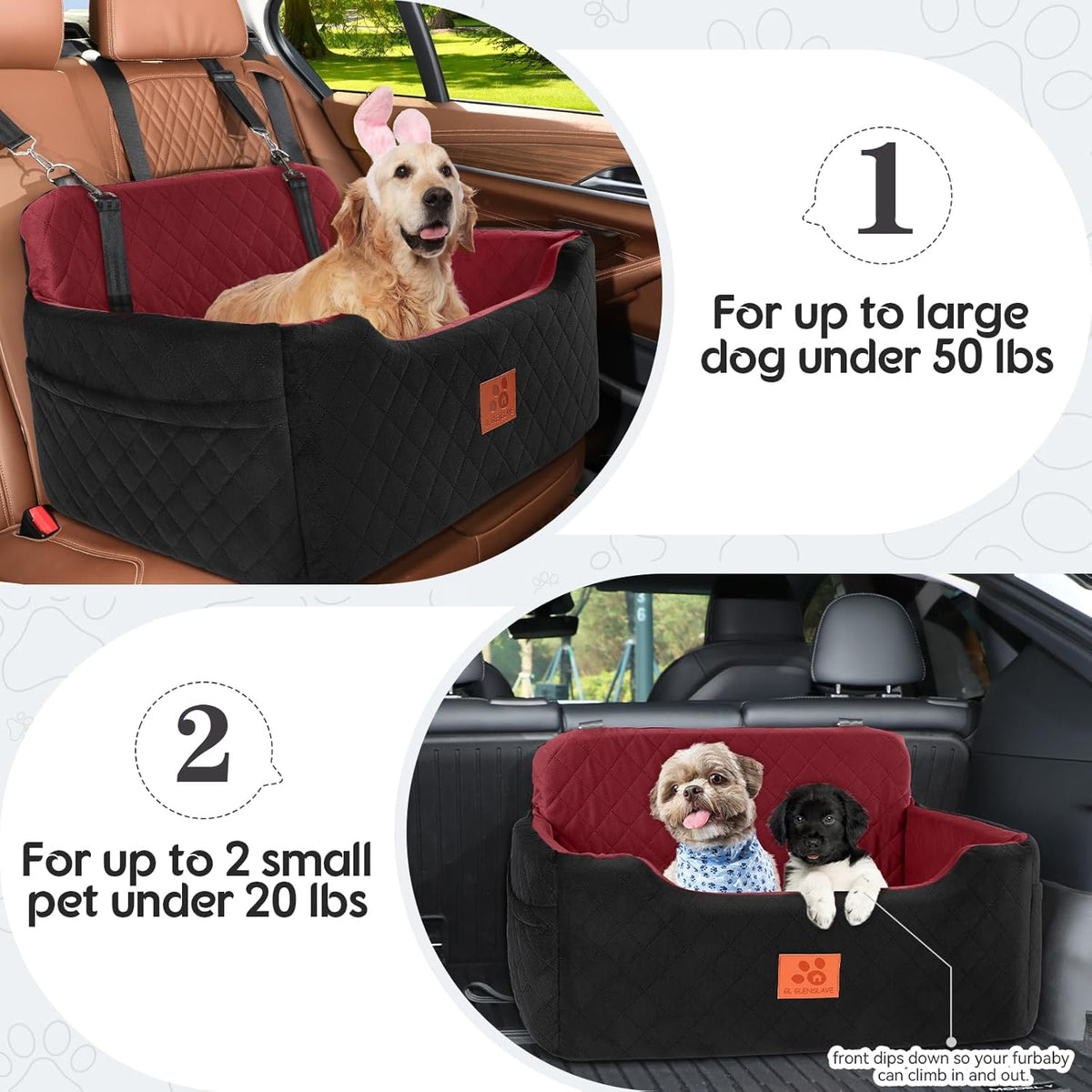 Dog Car Seat for Medium/Large Dogs, Dog Booster Seat for Pet Under 50lbs or 2 Small Dogs
