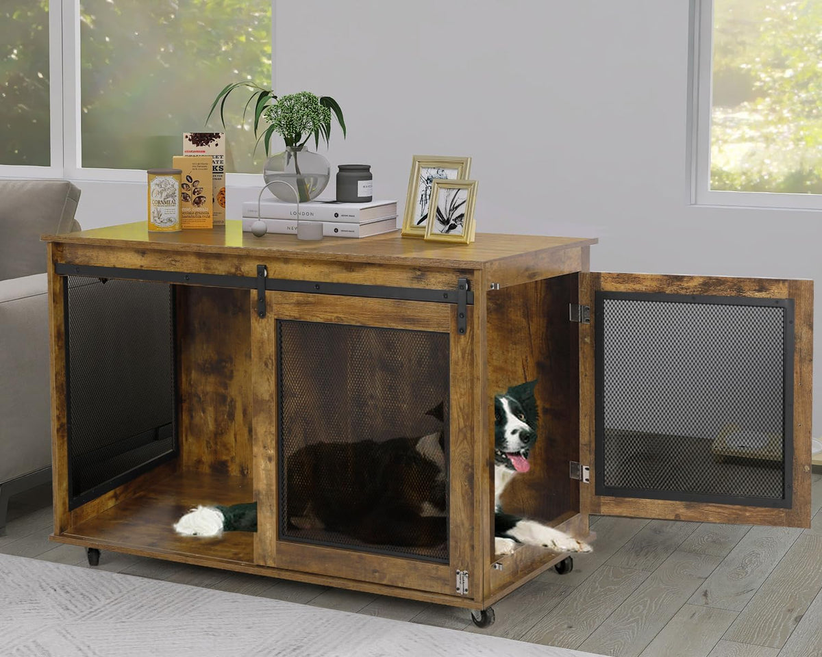 LINLUX 47 Inch Large Dog Crate Furniture, Wooden Heavy Duty XL Dog Kennel Indoor, Decorative Dog