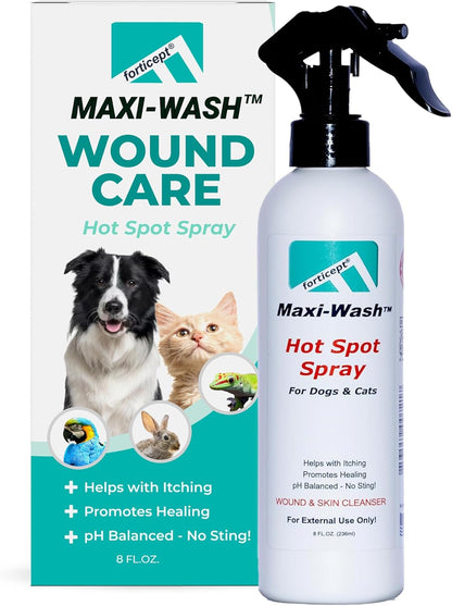 Forticept Maxi-Wash Hot Spot Spray Treatment, Wound Care & Itch Relief Spray for Dogs and Cats.