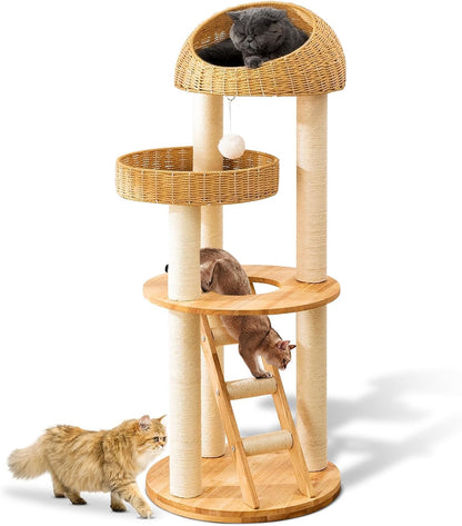 Big Modern Design Cat Tree Tower, Cat Tower Sisal-Covered Scratching Posts for Indoor Cats, Natural