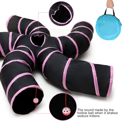 Poen 21 Pcs Cat Tunnel for Indoor Set Collapsible 5 Way Tubes with 20 Pcs Cat Kitten Toys