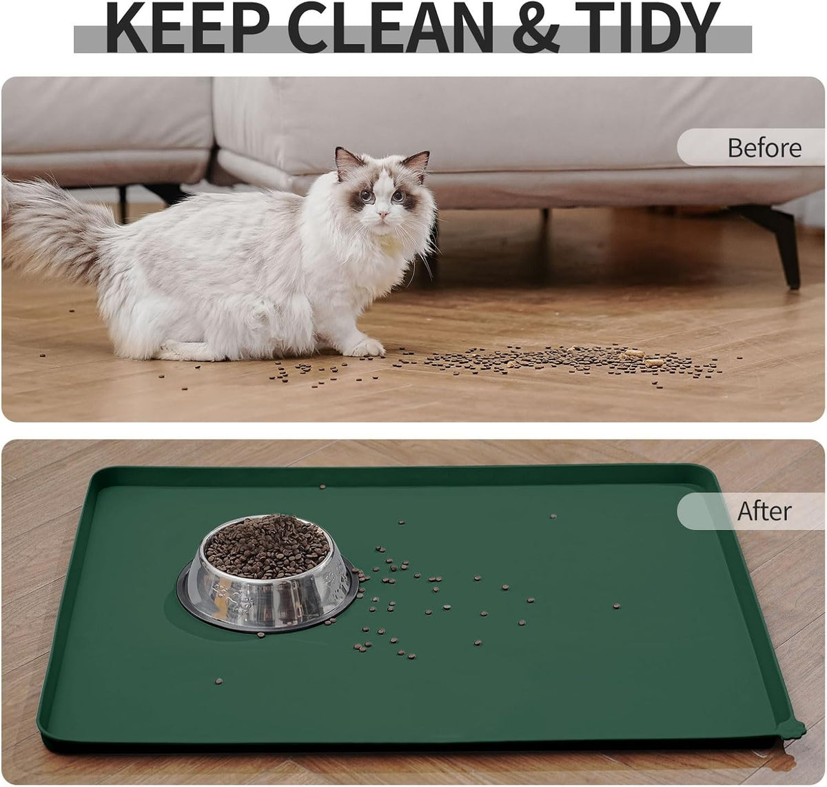 Waterproof Pet Feeding Mat with High Raised Edges, Heavier and Thicker Placemats for Cat Dog Water