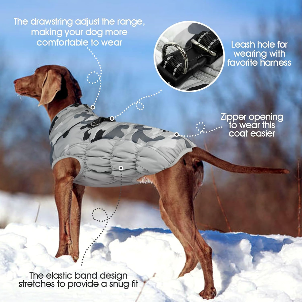 FUAMEY Dog Coat for Large Dogs,Waterproof Dog Winter Jacket with Harness Built in Puppy Cold