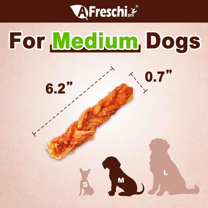 Afreschi Turkey Tendon Dog Treats, 8 oz Braid (for Medium Breeds), USA-Sourced Turkey Tendon, All