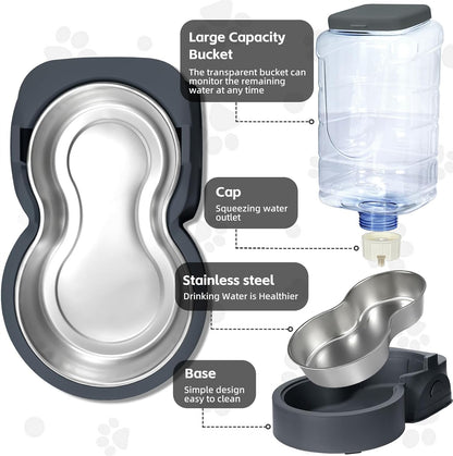 Automatic Cat Feeder and Water Dispenser with Stainless Steel Bowl Dog Gravity Food Feeder and