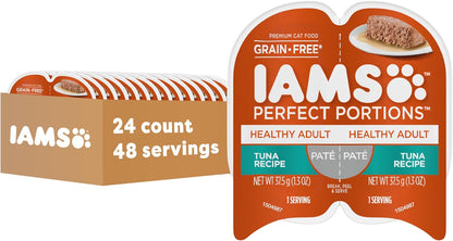 IAMS Perfect Portions Healthy Adult Grain Free Wet Cat Food Pate, Tuna Recipe, 2.6 oz. Easy Peel