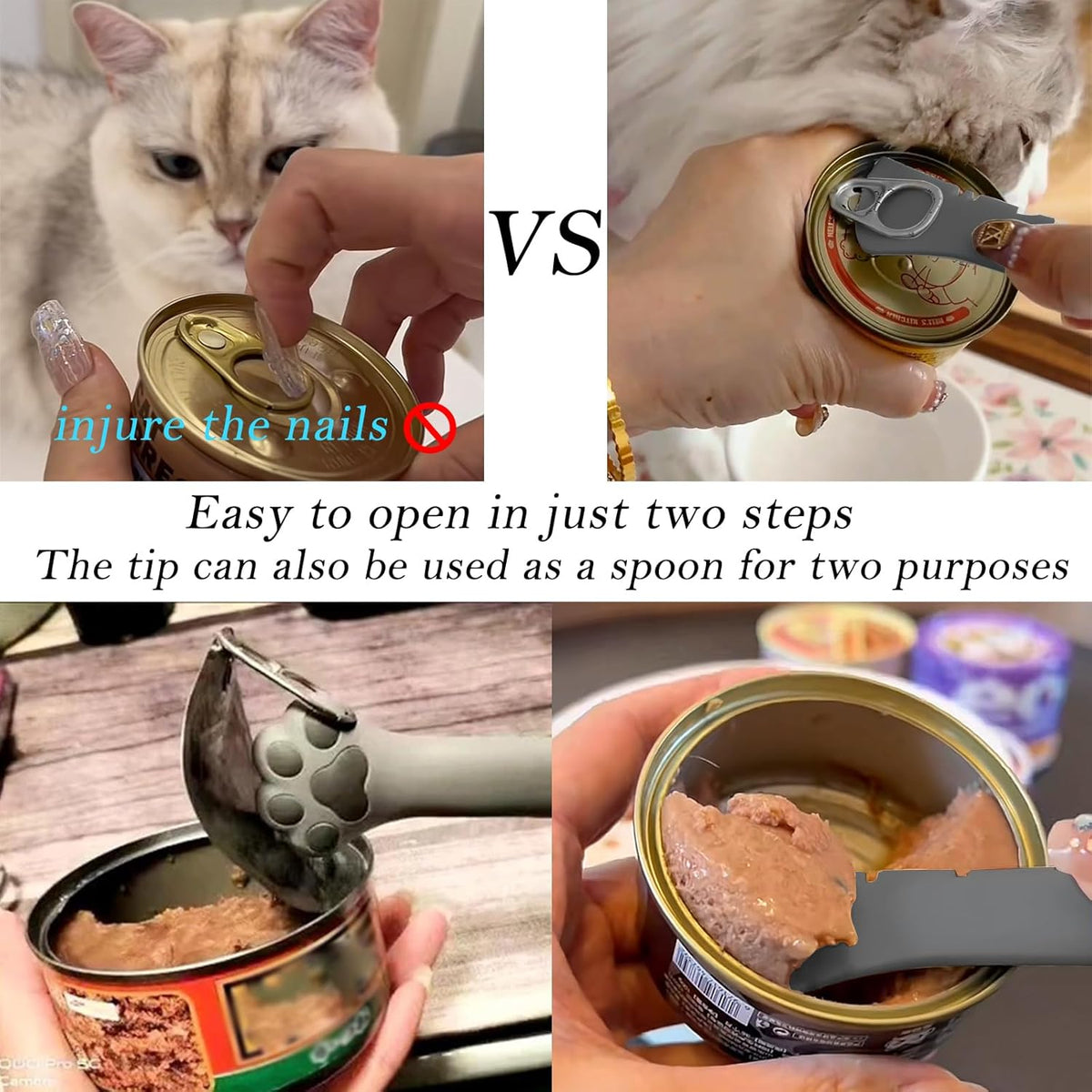 Food Can Spoon & Lids, One Multi-Functional Opener Spatula, 4 PCS BPA Free Silicone Universal Can