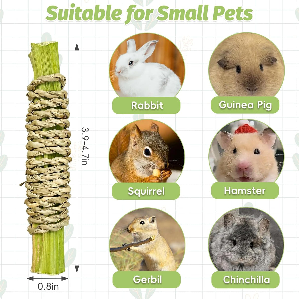 Fhiny 24 PCS Rabbit Chew Sticks, Natural Papaya Wood Seagrass Guinea Pig Chew Toys for Teeth Small